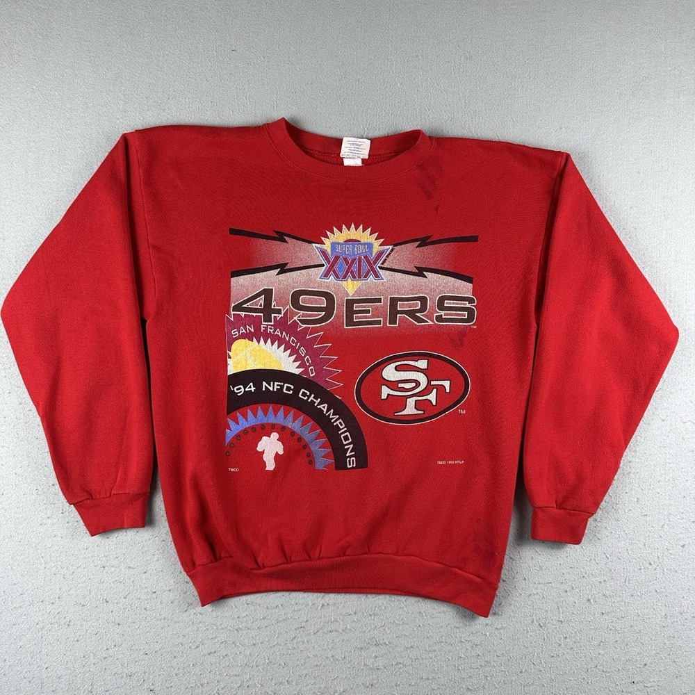 Vintage San Francisco 49ers Sweatshirt Men's Large Red Super Bowl 1994 1995‎